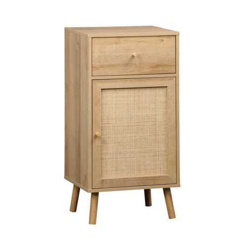 Meuble salle de bain décor bois et cannage naturel