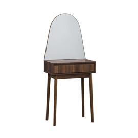 Coiffeuse décor bois miroir arrondi 60 cm, noyer
