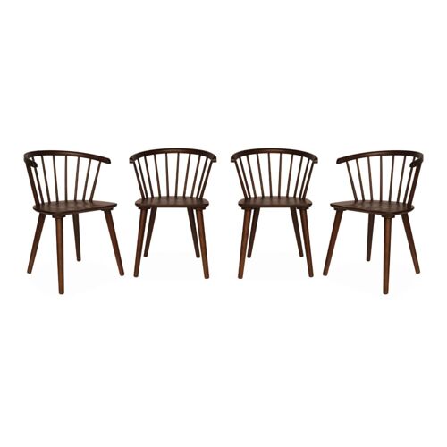 Lot de 4 chaises noyer à  barreaux en bois et contreplaqué
