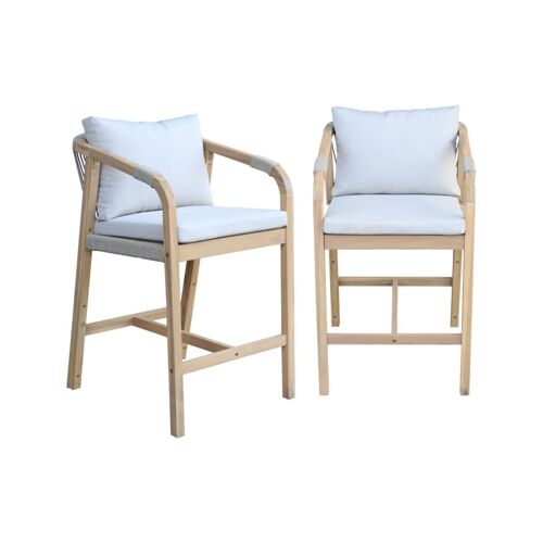 Lot De 2 Fauteuils De Jardin Bois D'acacia Et Corde Naturel Et Beige