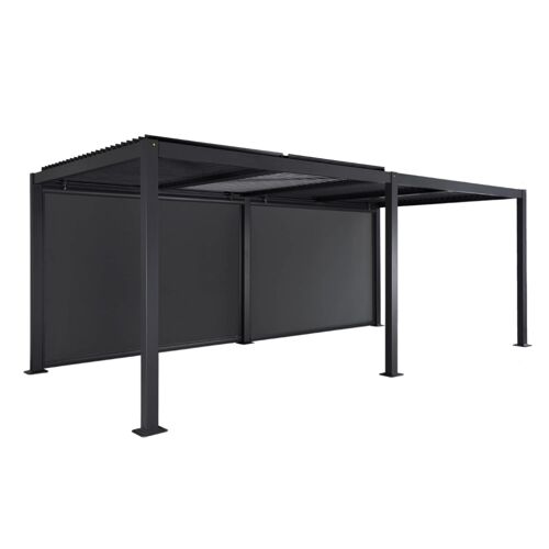 Pergola Bioclimatique Aluminium Et Acier 6x3m, 2 Stores 3m Anthracite