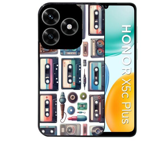 Coque noire Taperso pour Honor X5C PLUS et X5C avec motif cassette multi