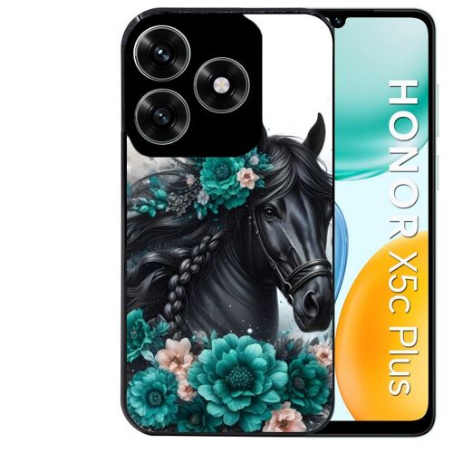 Coque noire Taperso pour Honor X5C PLUS et X5C avec motif cheval et fleurs personnalisee