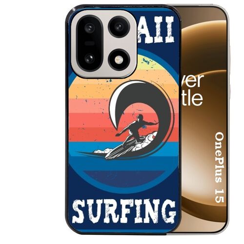 Coque noire Taperso pour OnePlus 15 avec motif hawaii et surf