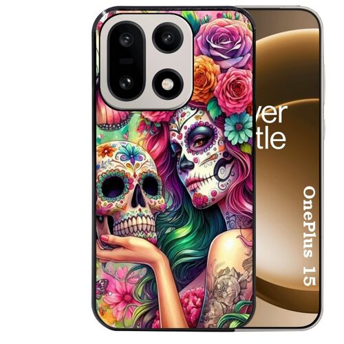Coque noire Taperso pour OnePlus 15 avec motif tete de mort calavera skull