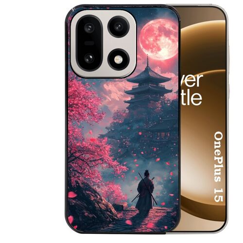 Coque noire Taperso pour OnePlus 15 avec motif samourai cerisier