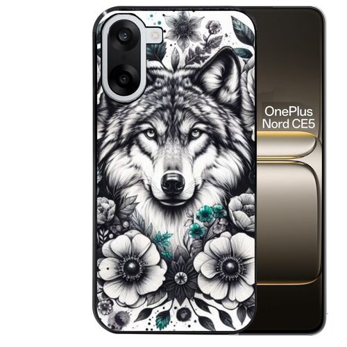Coque noire Taperso pour Nord CE5 avec motif loup et fleur