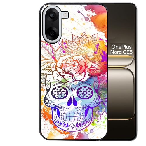 Coque noire Taperso pour Nord CE5 avec motif mort calavera et fleur