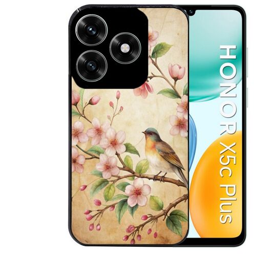 Coque noire Taperso pour Honor X5C PLUS et X5C avec motif fleur et colibri