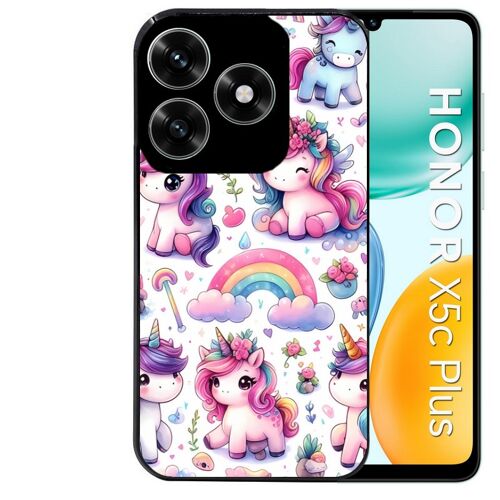 Coque noire Taperso pour Honor X5C PLUS et X5C avec motif licorne arc en ciel