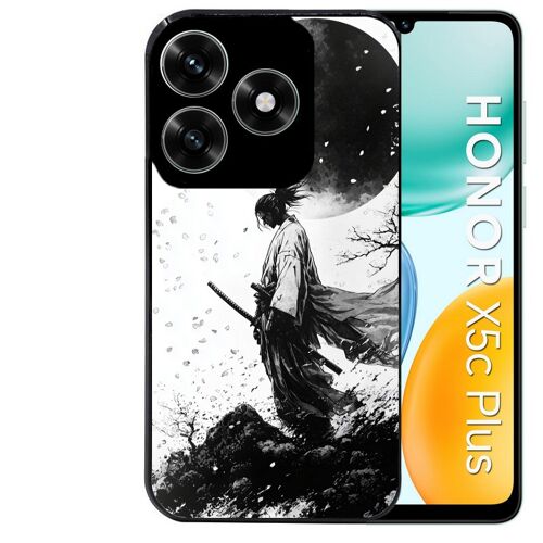 Coque noire Taperso pour Honor X5C PLUS et X5C avec motif samourai et lune