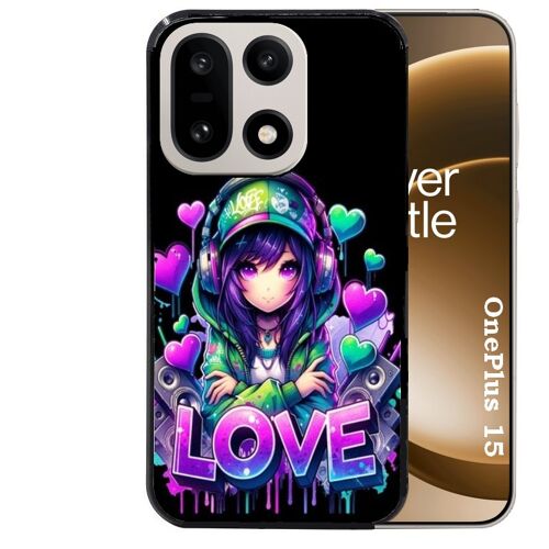 Coque noire Taperso pour OnePlus 15 avec motif anime manga et love