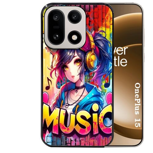 Coque noire Taperso pour OnePlus 15 avec motif anime manga et music