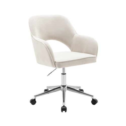 Chaise de bureau à  roulettes velours côtelé blanc cassé et chromé