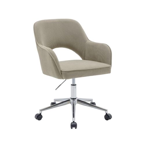 Chaise de bureau à  roulettes velours côtelé taupe et chromé