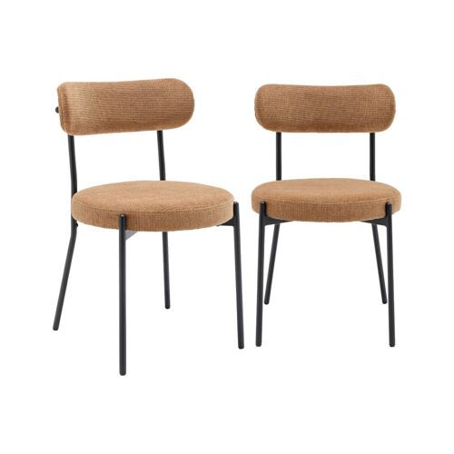 Chaise métal et tissu chenille camel (lot de 2)