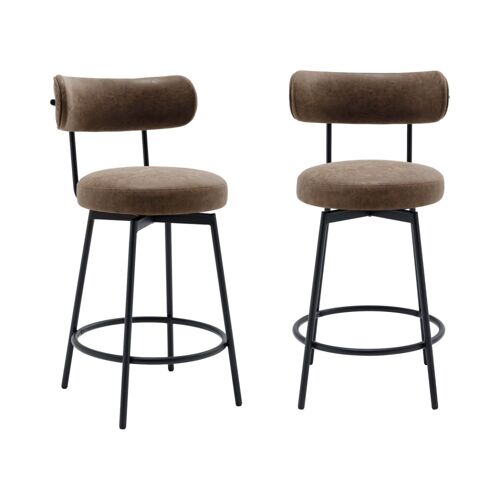 Tabouret de bar assise rotative métal noir et simili cuir marron (lot