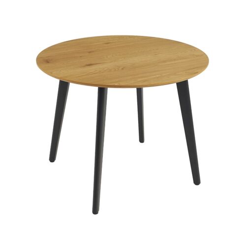 Table à  manger ronde effet chêne pieds métal 4 places