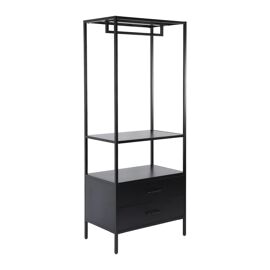 Meuble d'entrée, porte manteau métal noir avec penderie et 2 tiroirs