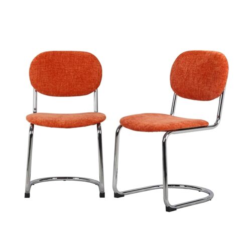 Chaise cantilever métal, tissu chenille orange