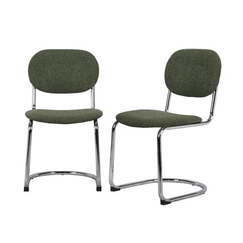 Chaise cantilever arrondie métal, bouclette texturée kaki