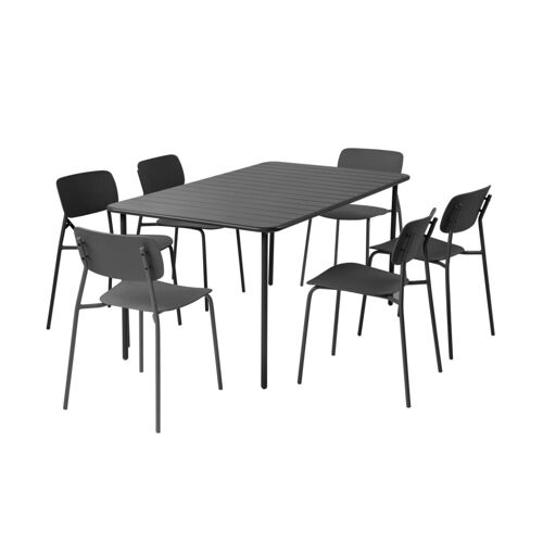 Table De Jardin Métal + 6 Assises Anthracite 160cm