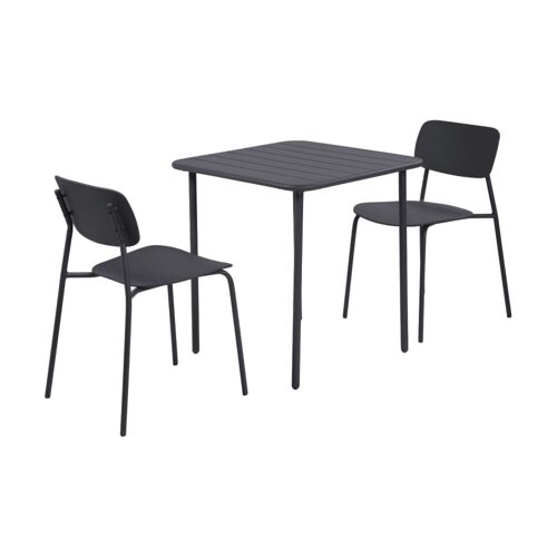Table De Jardin Métal + 2 Assises Anthracite 70cm