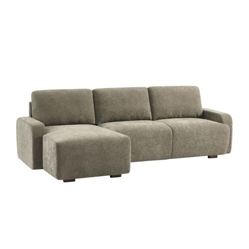 Canapé d'angle gauche 3 places tissu vert de gris