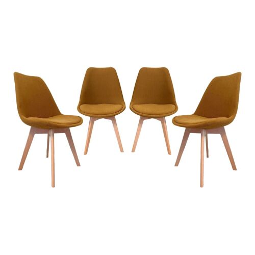 Lot de 4 chaises scandinaves velours côtelé ocre