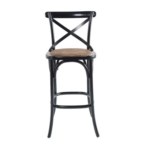 Chaise de bar en bois massif et cannage L50 cm