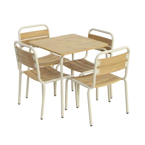Table De Jardin Enfant Acier Et Décor Bois + 4 Assises Beige