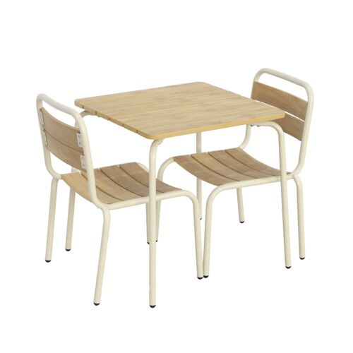 Table De Jardin Enfant Acier Et Décor Bois + 2 Assises Beige