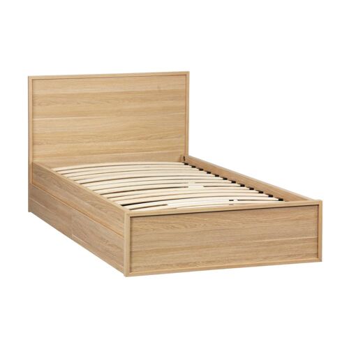 Lit avec sommier à  lattes et tête de lit 90 x 190cm 2 tiroirs naturel