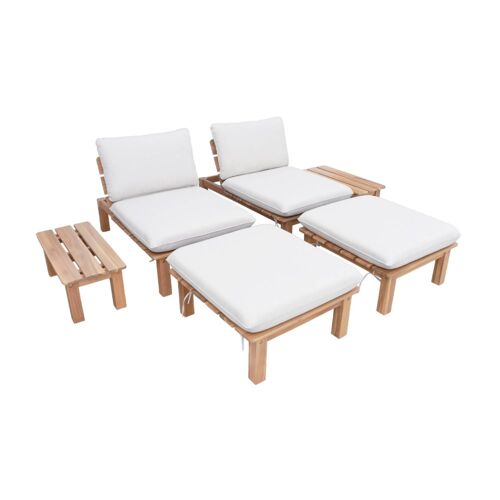 Lot De 2 Bains De Soleil Modulables Acacia Naturel Inclinables