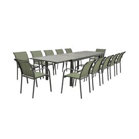 Table De Jardin Extensible Aluminium + 10 Assises Kaki