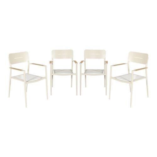 Lot De 4 Fauteuils De Jardin Aluminium Et Textilène Beige