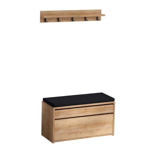 Meuble d'entrée avec porte-manteau mural et coffre de rangement