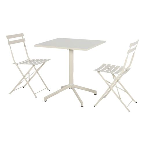 Table De Jardin Bistrot Carrée Pliante Acier 70cm + 2 Places Beige