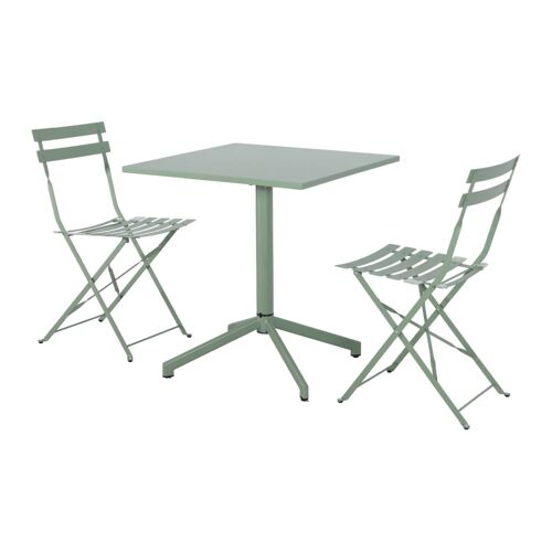 Table De Jardin Bistrot Carrée Pliante Acier 70cm + 2 Places Vert De