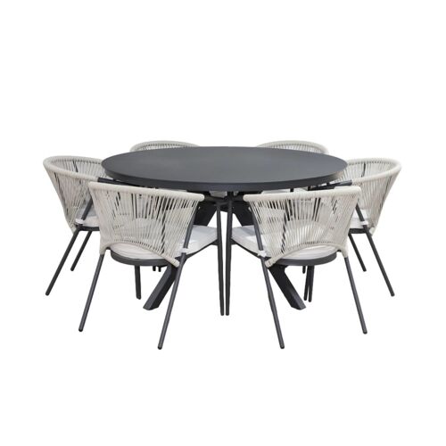 Table De Jardin Ronde Aluminium + 6 Assises Anthracite Et Beige
