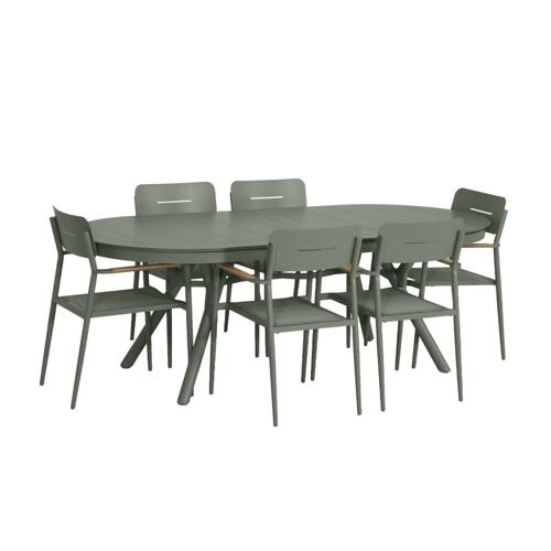 Table De Jardin Ovale Extensible + 6 Assises Kaki