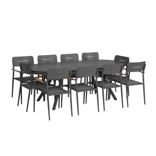 Table De Jardin Ovale Extensible + 10 Assises Anthracite
