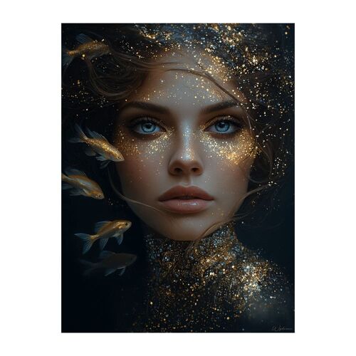 Tableau Femme Poissons alu-dibond multicolore 15x20 cm