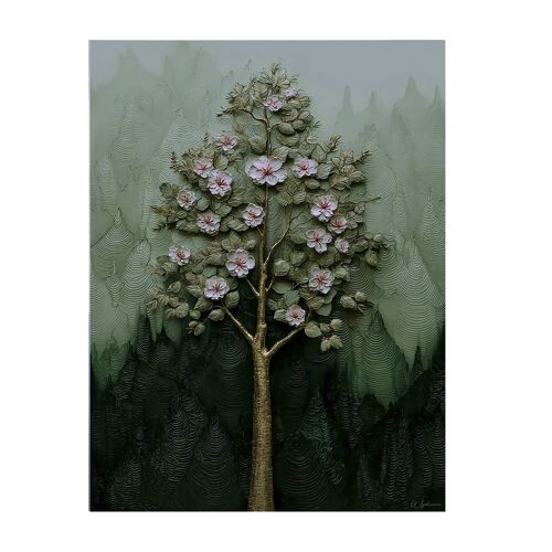 Tableau avec arbre vert alu-dibond multicolore 15x20 cm