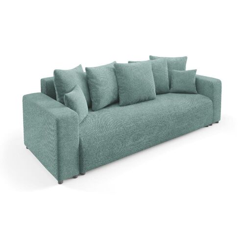 Canapé droit convertible 3 places en tissu vert clair
