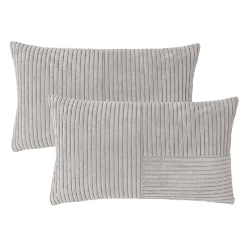 Housses De Coussin Velours Cotelé Gris-Lot De 2-30x50