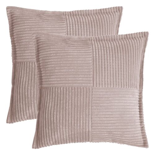 Housses De Coussin Velours Cotelé Rose-Lot De 2-45x45