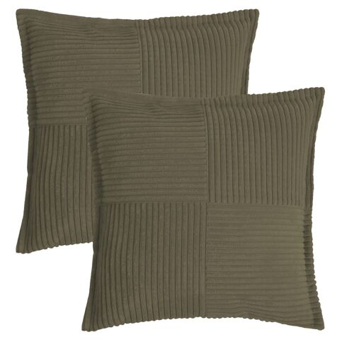 Lot De 2 Housses De Coussin Velours Cotelé Vert Olive-45x45