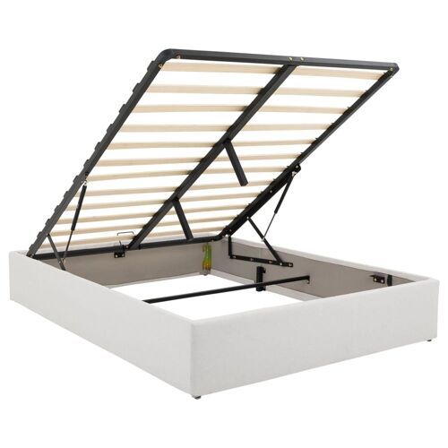 Lit coffre 140x190 en tissu avec sommier, gris