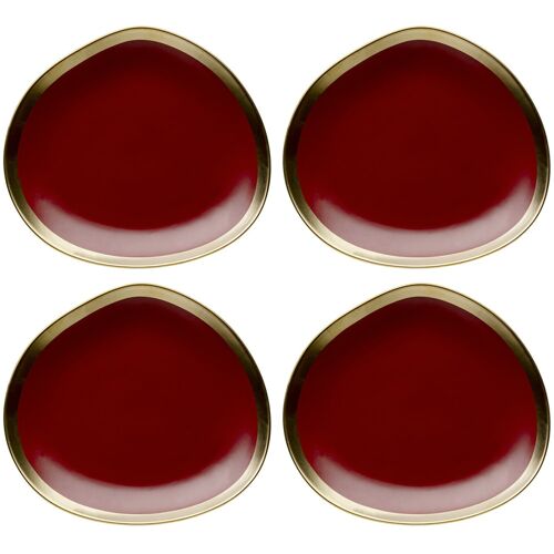 Assiette Creuse En Grès Rouge Et Doré D19 - Lot De 4